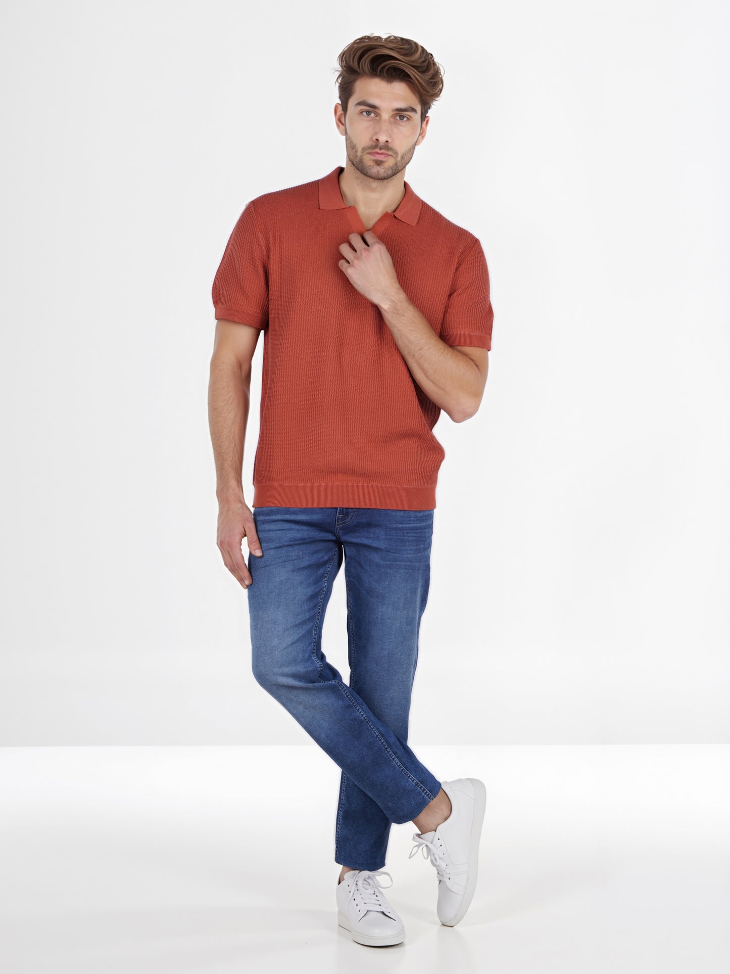 Celio* Solid Skinny Fit Cotton Orange T-Shirt