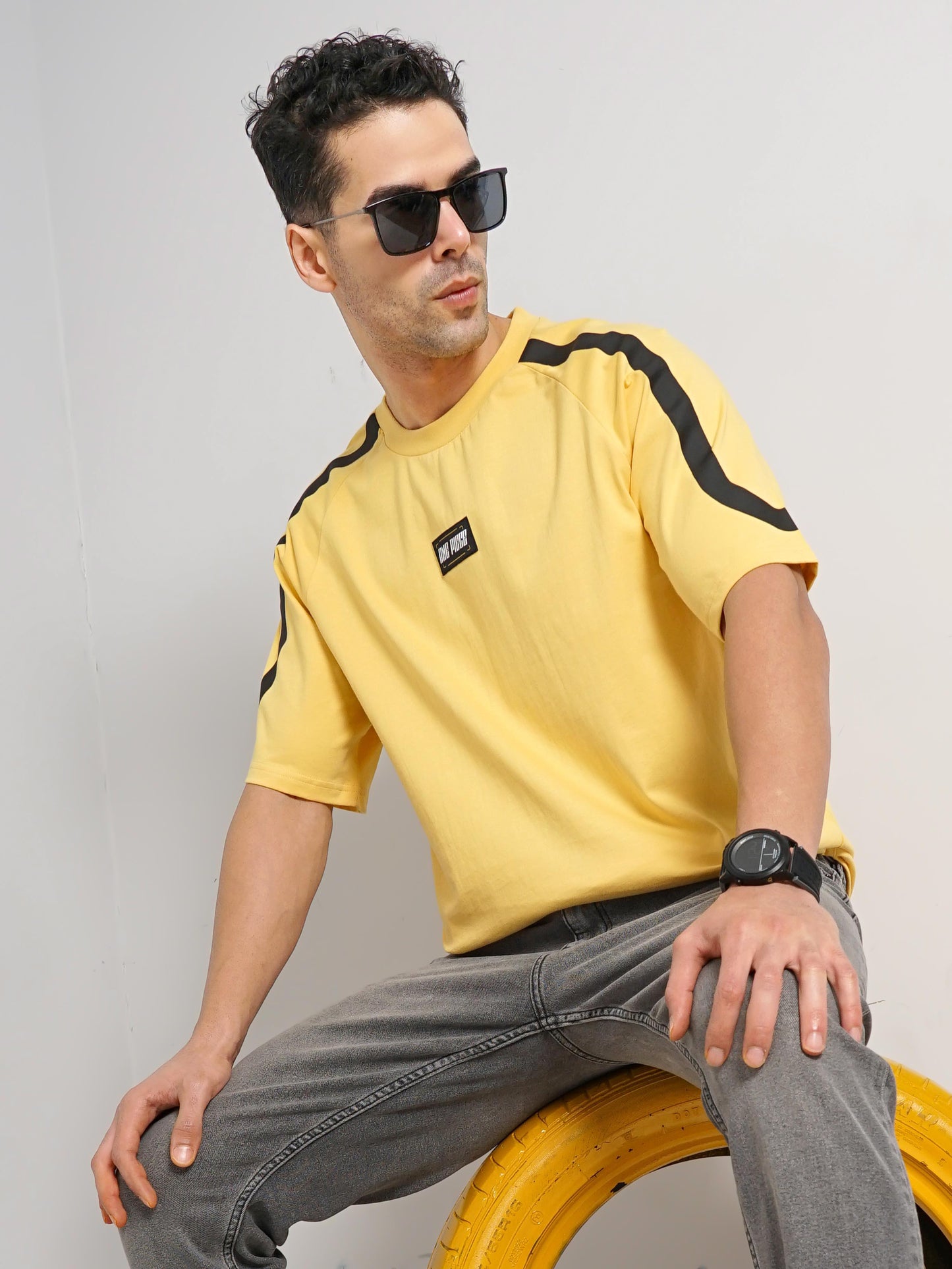 Celio* One - Piece Regular Fit Cotton Yellow T-Shirt