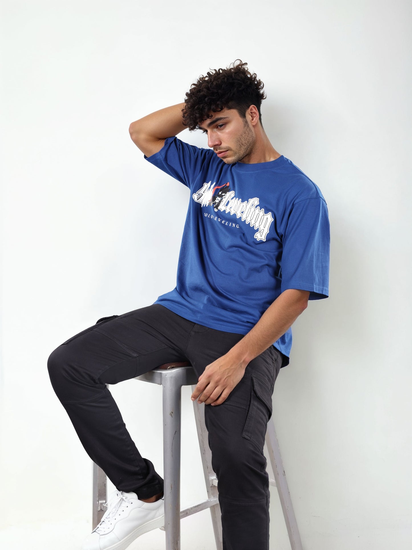 Celio* Men Blue Printed Oversized Cotton Solo Levelling Tshirts