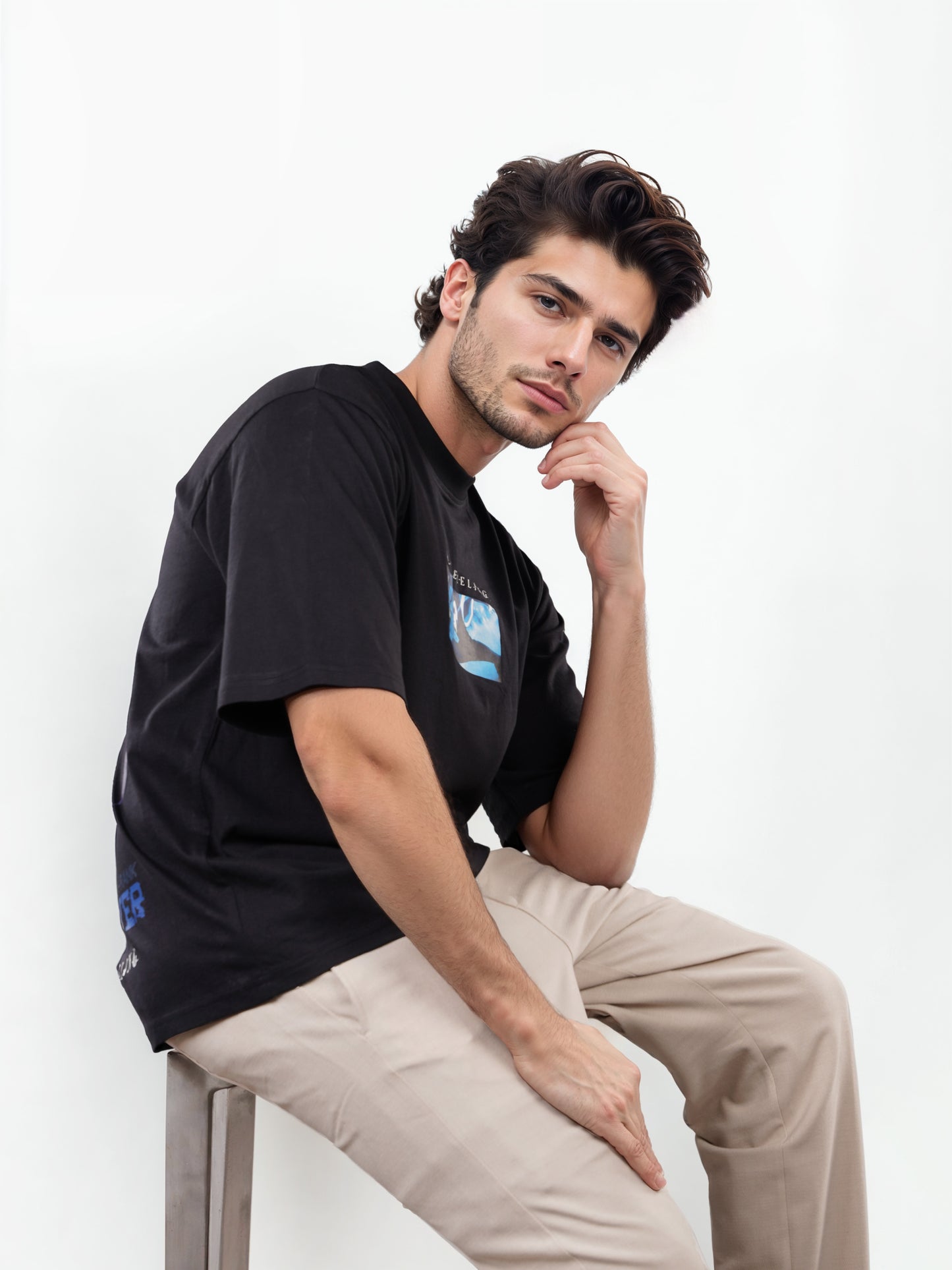 Celio* Men Black Printed Oversized Cotton Solo Levelling Tshirts