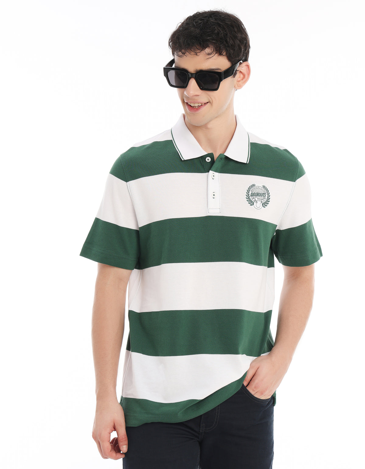 Peanuts Regular Fit 100% Cotton Solid Polo Collar Tshirts - White