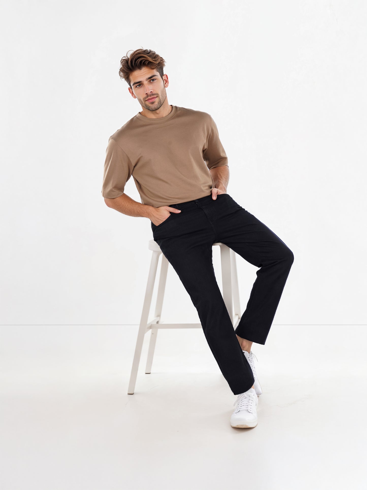 Celio* Cotton-Blend Straight Slim Fit Black Jean