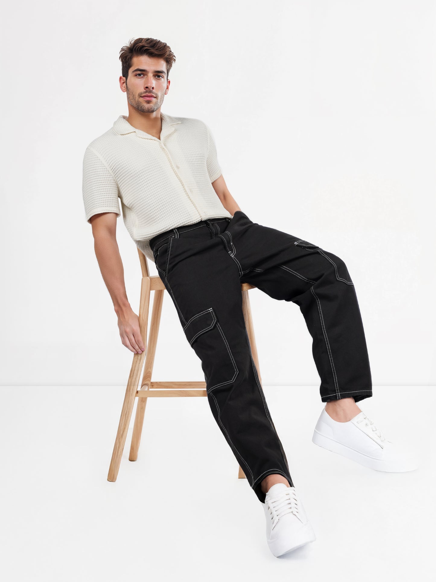 Celio* Cotton Loose Fit Black Jean