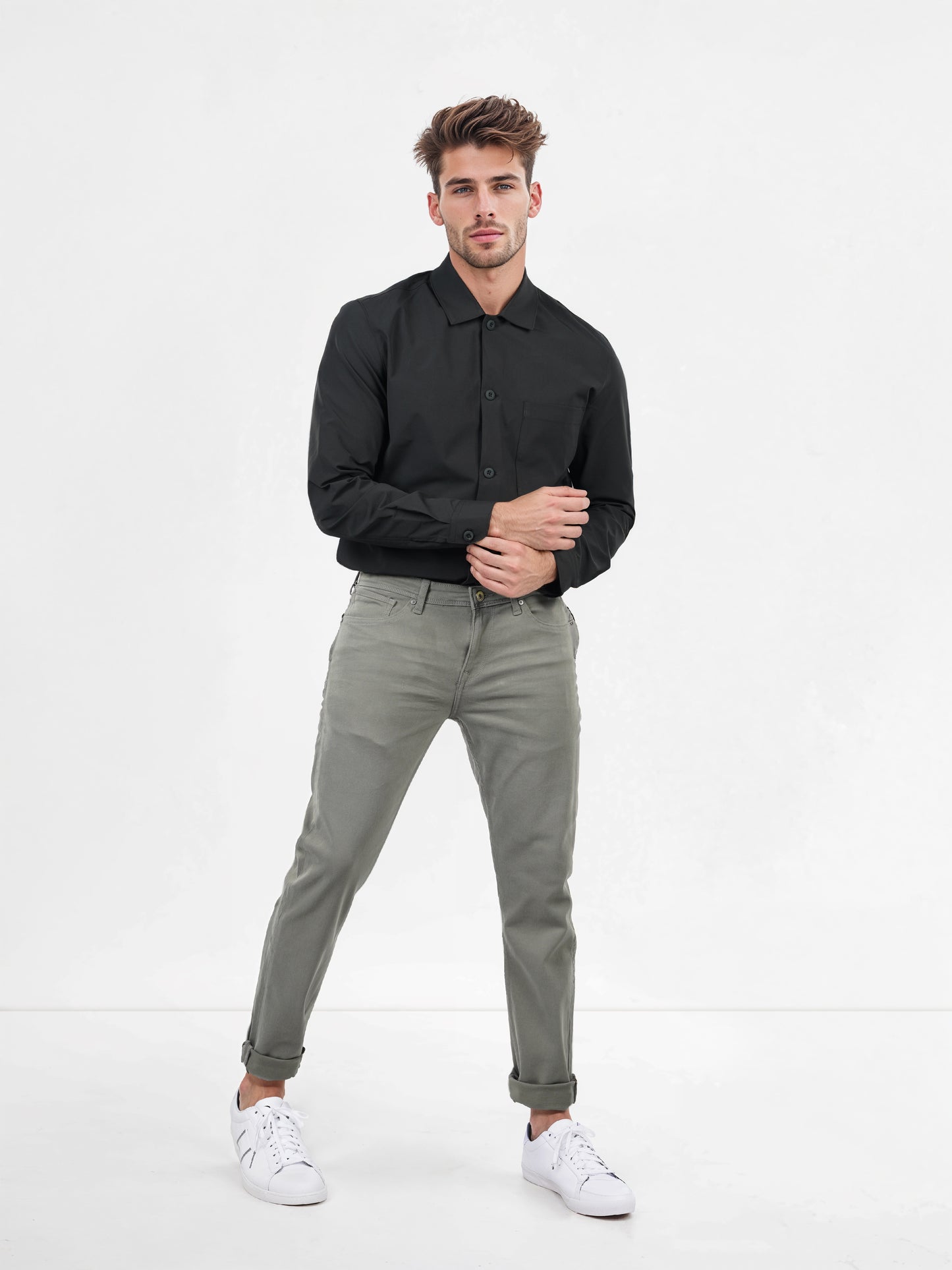 Celio* Cotton-Blend Slim Fit Grey Trouser