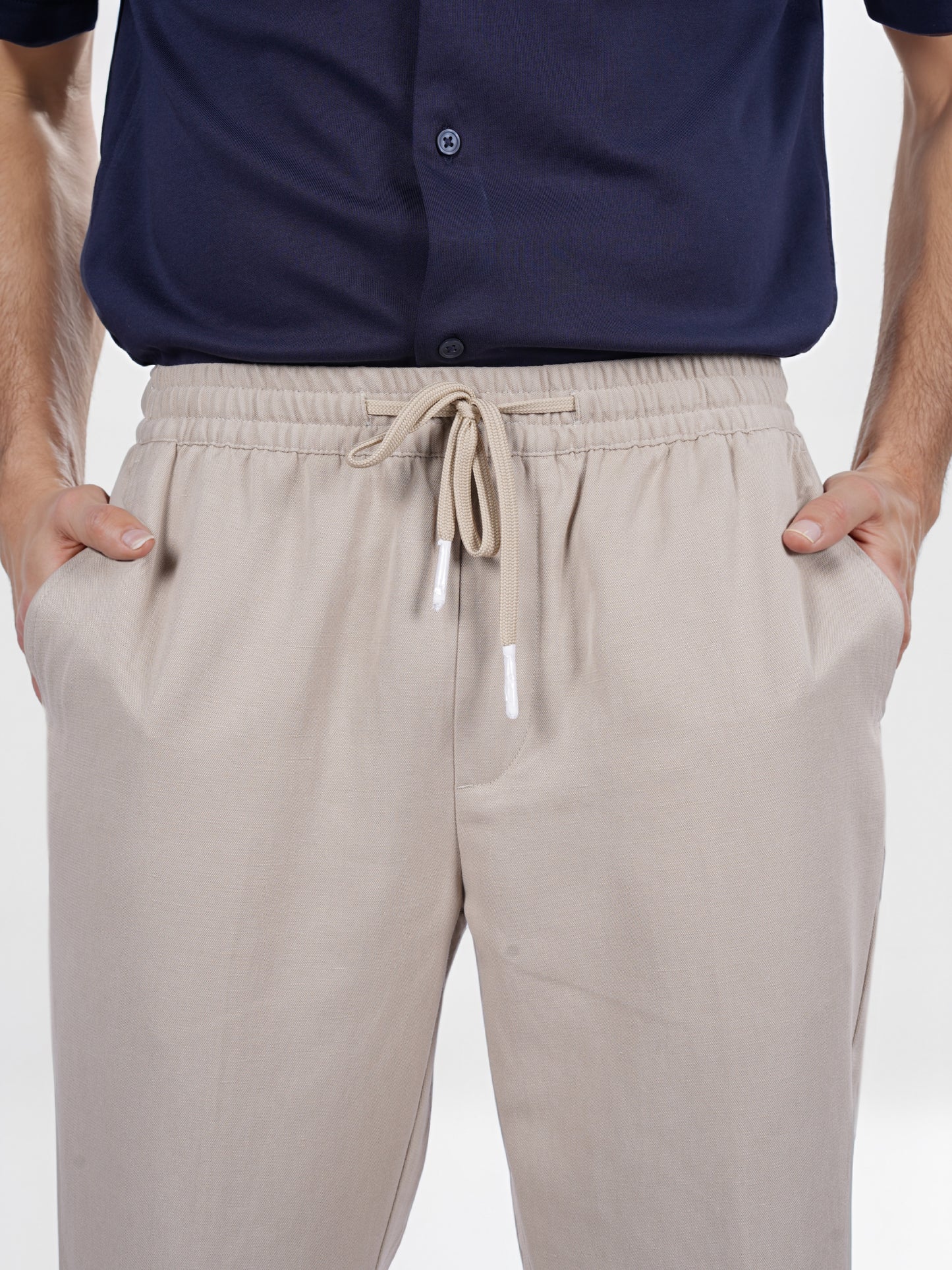 Celio* Linen-Blend Slim Fit Beige Casual Trouser