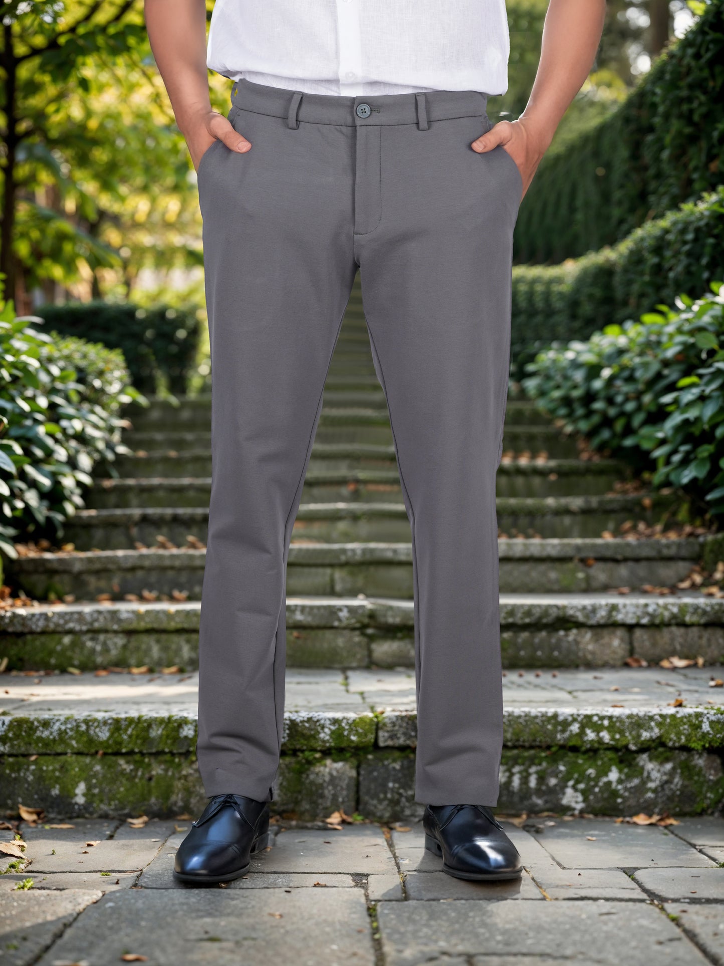 Celio* Cotton-Blend Regular Fit Grey Trousers