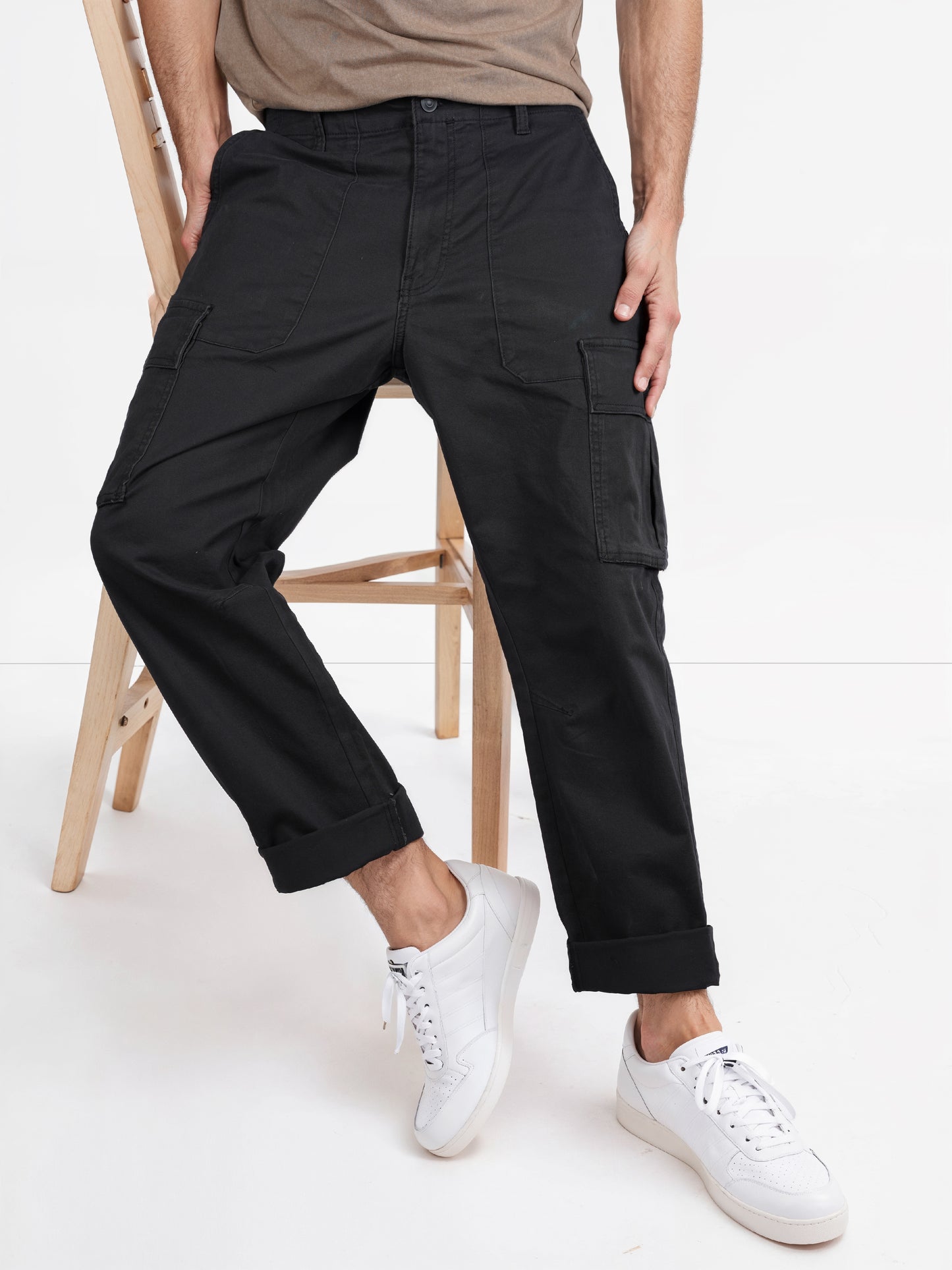 Celio* Cotton-Blend Straight Fit Black Cargo