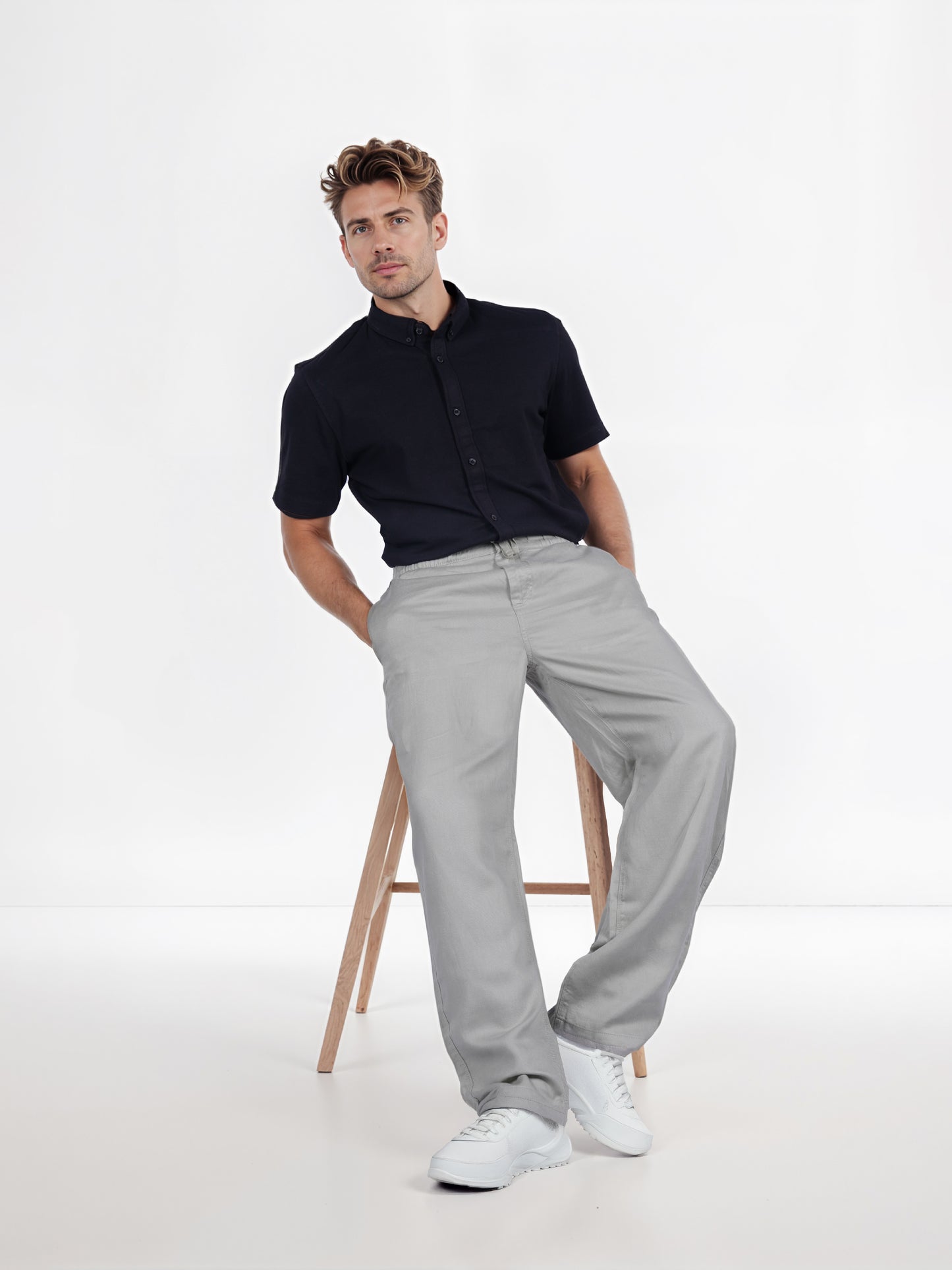 Celio* Cotton-Tencel-Blend Loose Fit Green Trouser