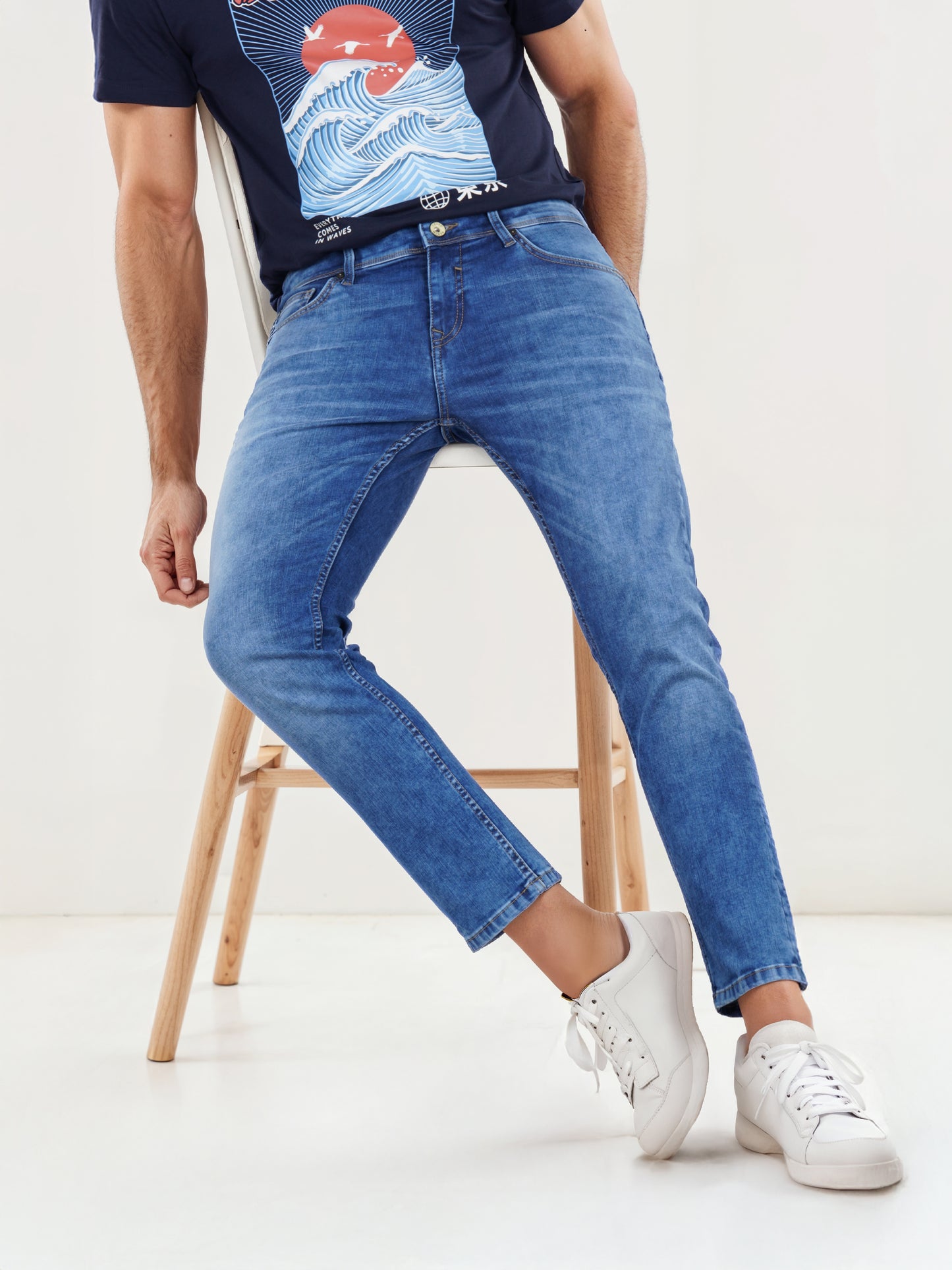 Celio* Cotton-Blend Straight Slim Fit Blue Jean