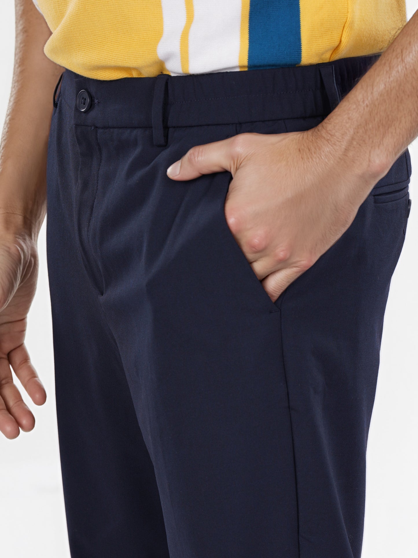 Celio* Poly-Blend Regular Fit Navy Blue Trousers