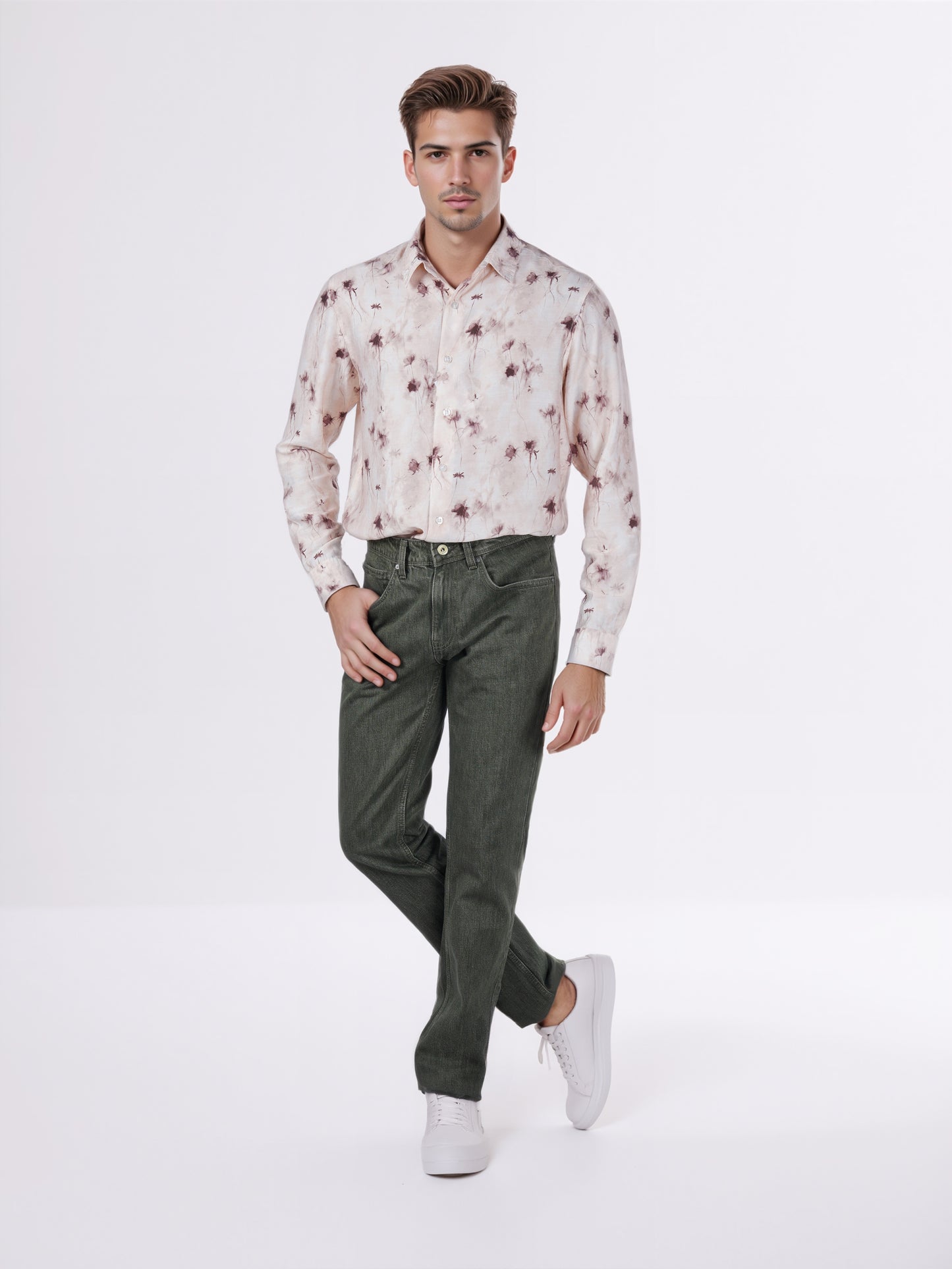 Celio* Men Olive Solid Loose Fit Cotton Jeans