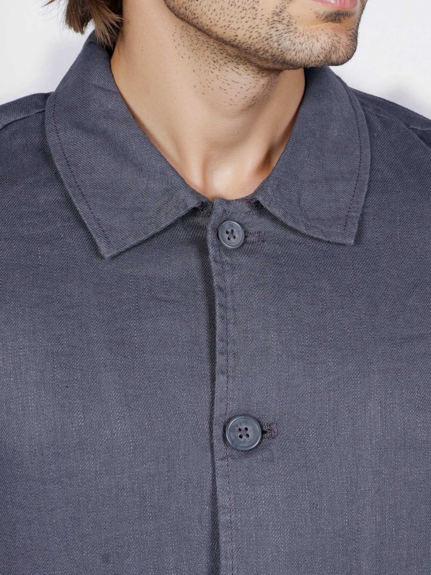 Celio* Solid Regular Fit Linen Grey Jacket