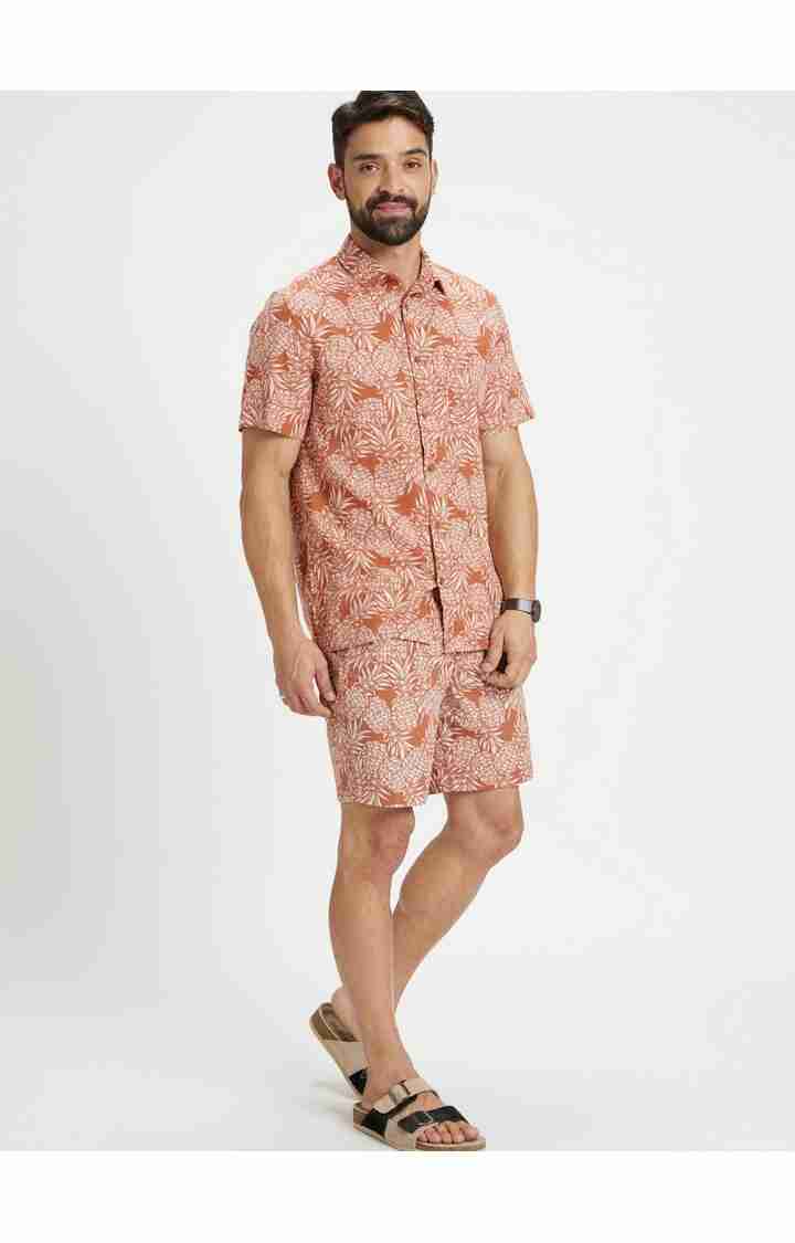 Celio* Cotton-Blend Regular Fit Orange Shorts