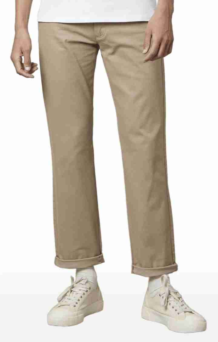 Celio* Cotton-Blend Straight Fit Beige Trouser