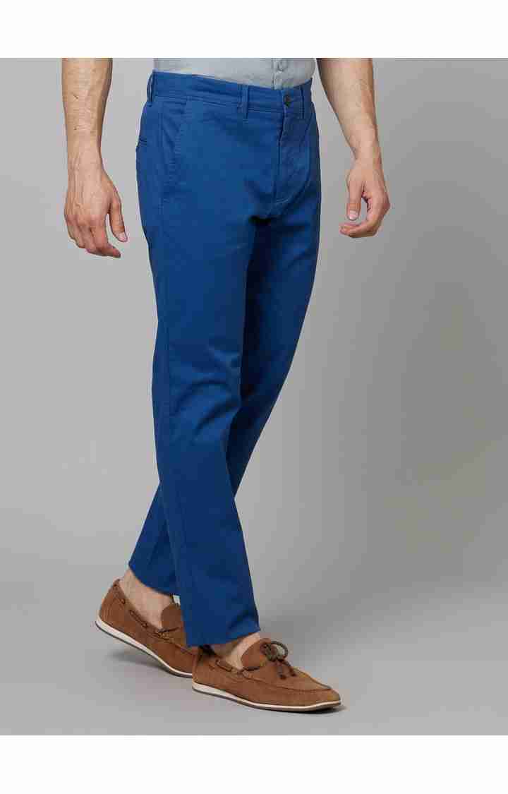 Celio* Cotton-Blend Slim Fit Blue Trouser