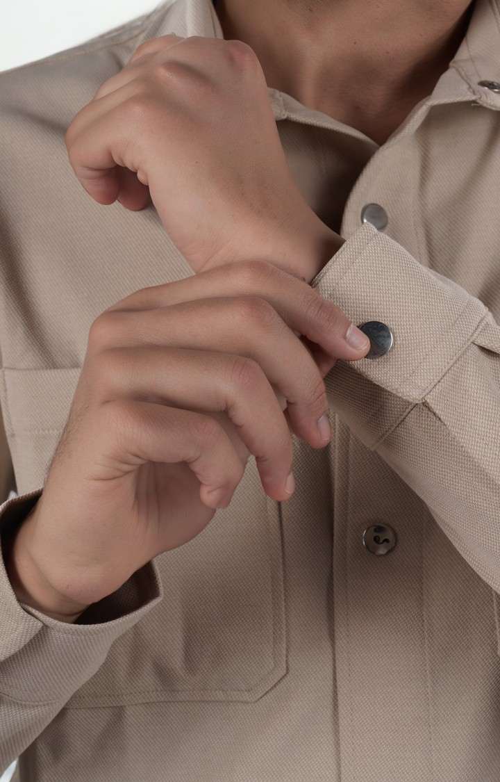 Celio* Solid Oversized Polyester Beige Shirt