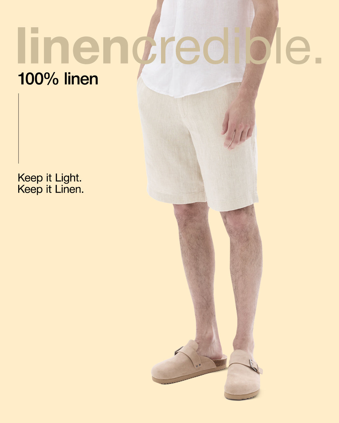 Straight Fit Cotton Linen Shorts - Black
