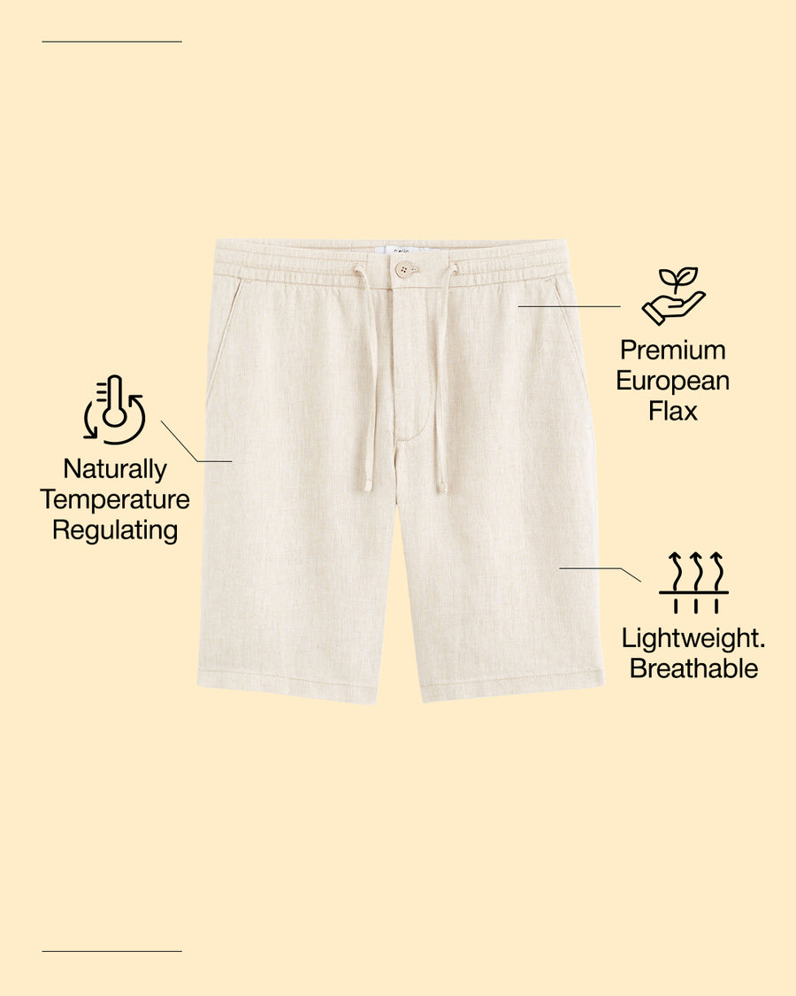 Straight Fit Cotton Linen Shorts - Black