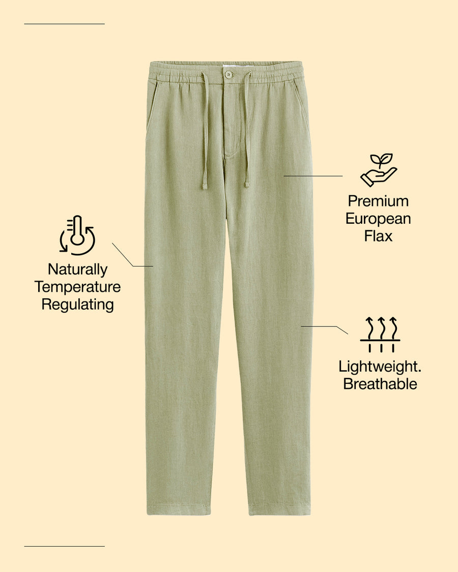 Straight Fit 100% Linen Trousers - Natural