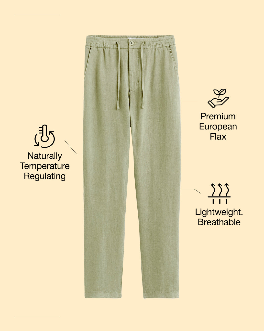 Straight Fit 100% Linen Trousers - Natural