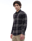 Regular Fit Cotton Blend Checked Spread Collar Shirt - Purple