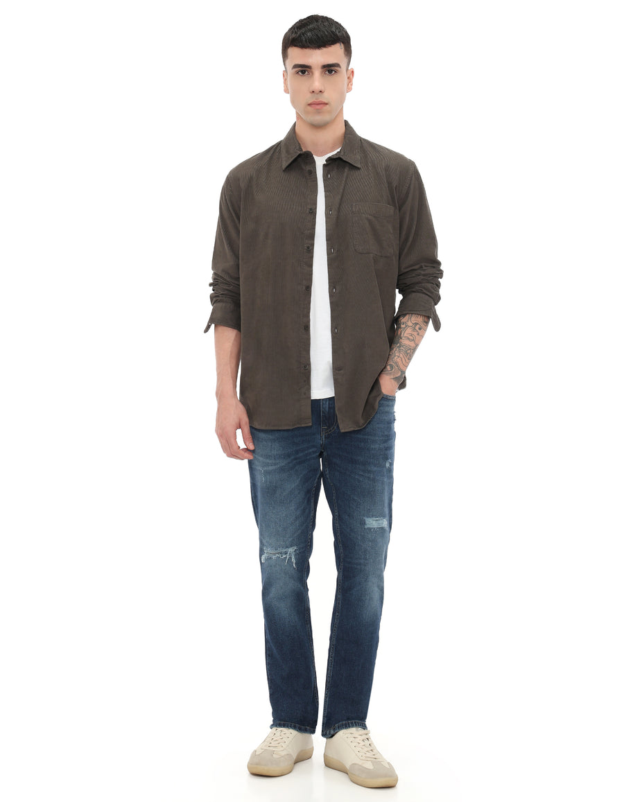 Regular Fit 100% Cotton Corduroy Shirts - Grey