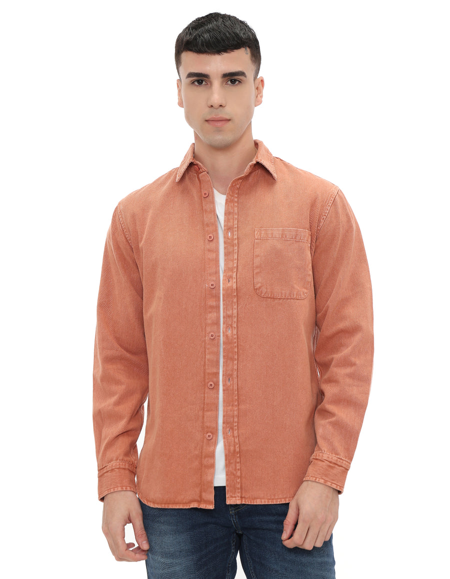 Regular Fit 100% Cotton Solid Shirts - Orange