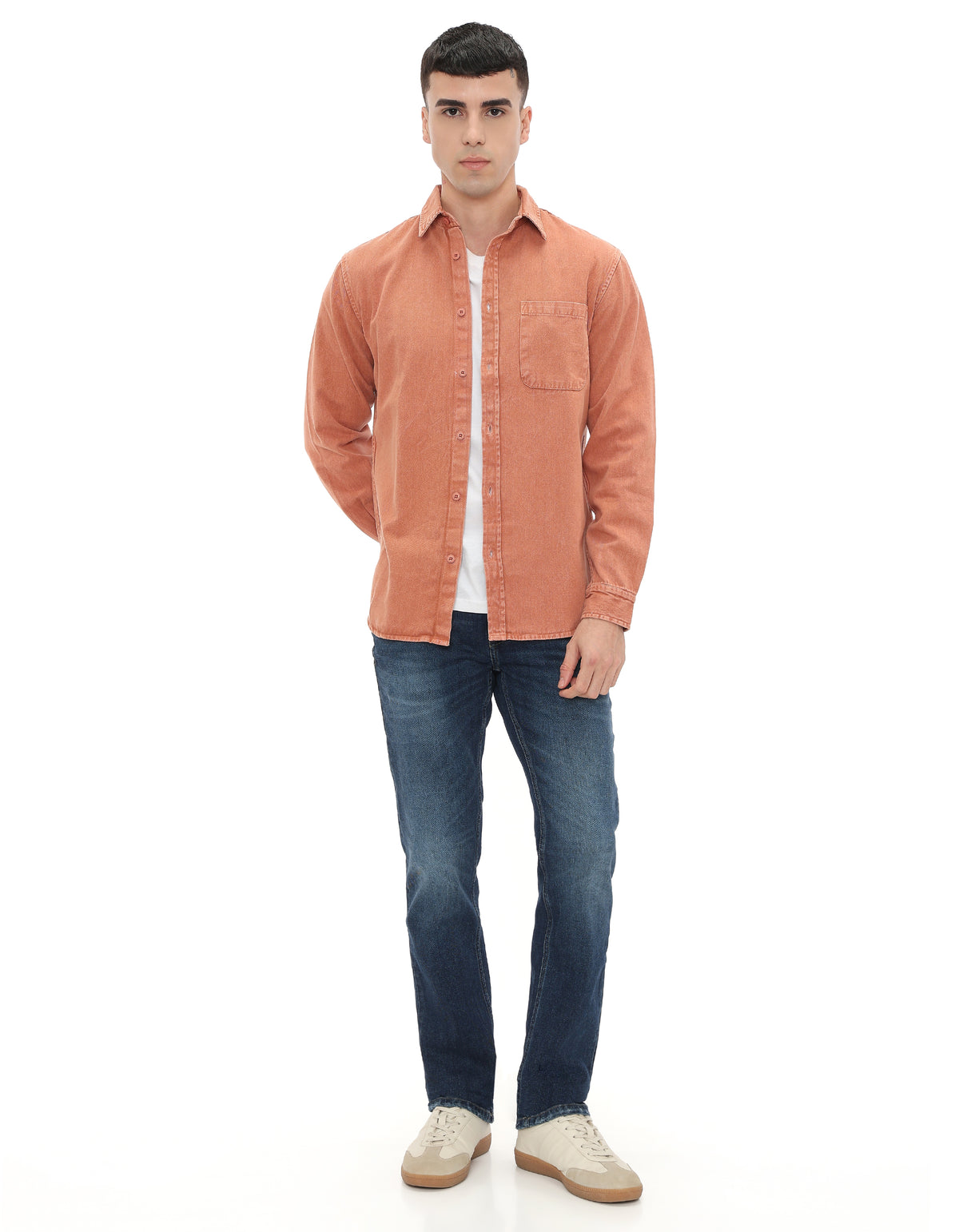 Regular Fit 100% Cotton Solid Shirts - Orange