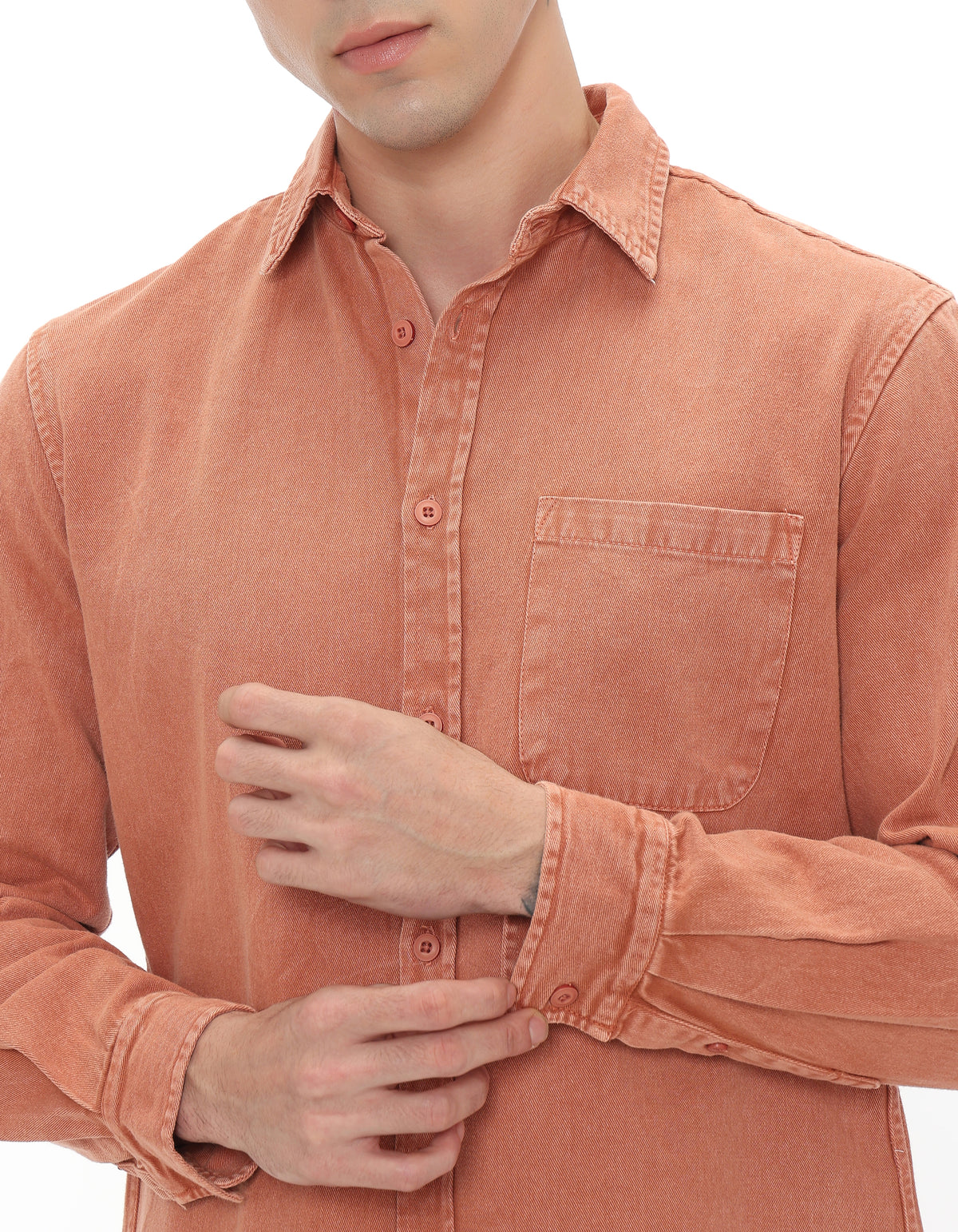Regular Fit 100% Cotton Solid Shirts - Orange