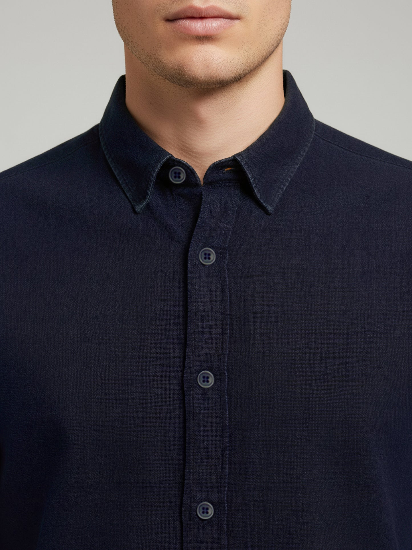 Celio* Men Navy Blue Solid Regular Fit Cotton Shirts
