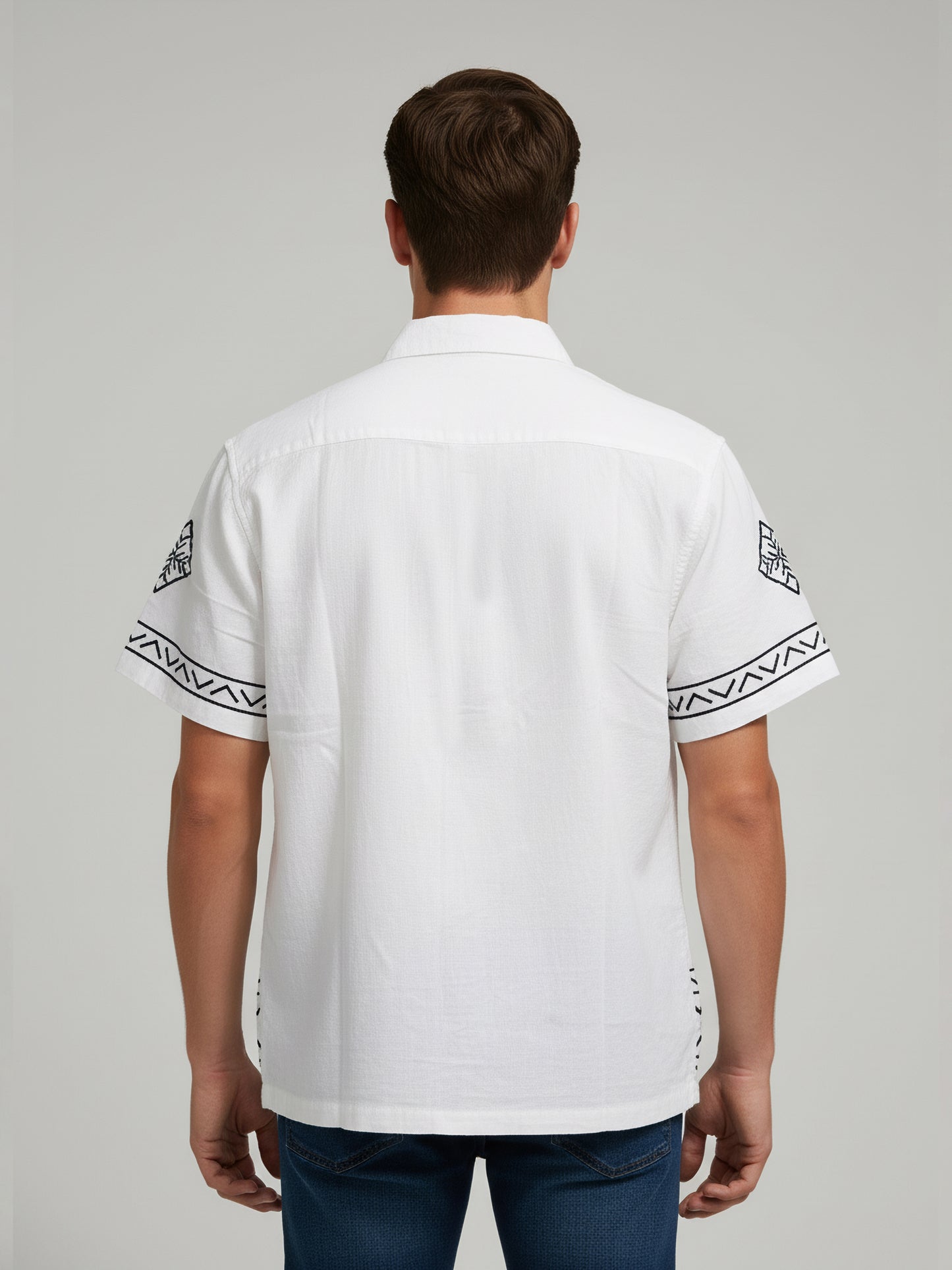Celio* Men White Printed Regular Fit Cotton-Linen-Blend Shirts