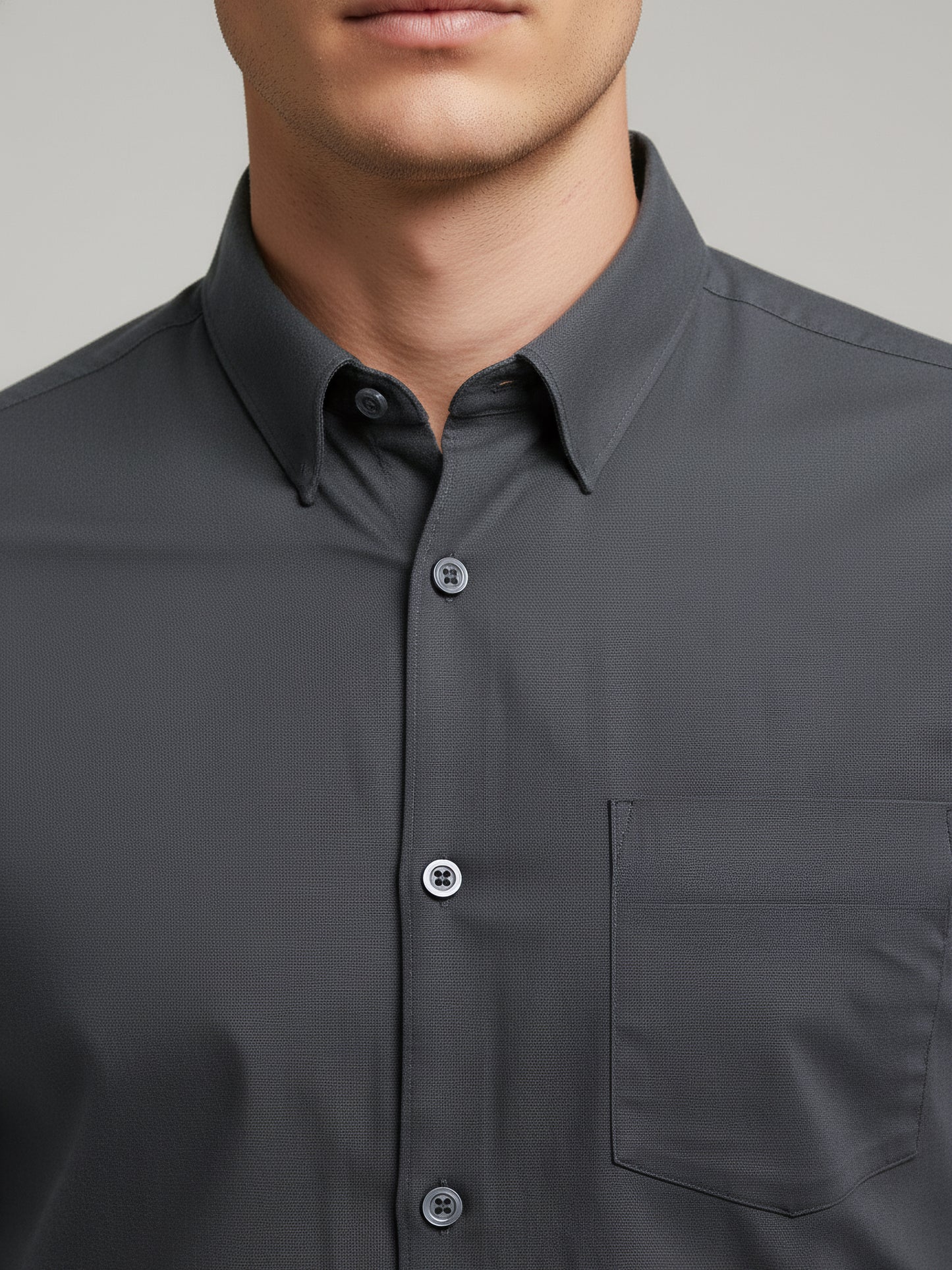 *Celio Men Grey Solid Regular Fit Cotton Shirts