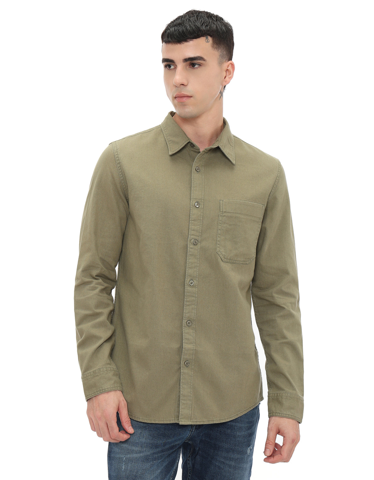 Regular Fit 100% Cotton Solid Shirts - Khaki