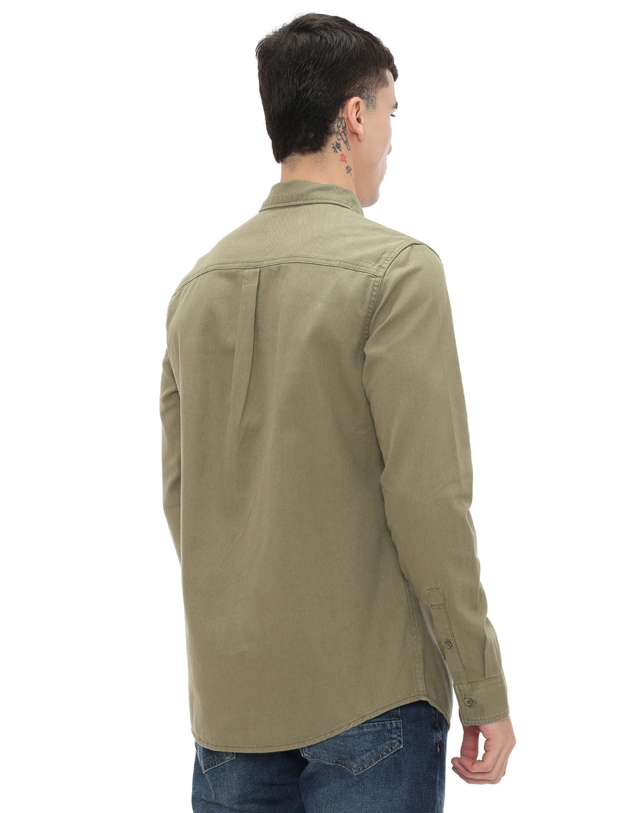 Regular Fit 100% Cotton Solid Shirts - Khaki