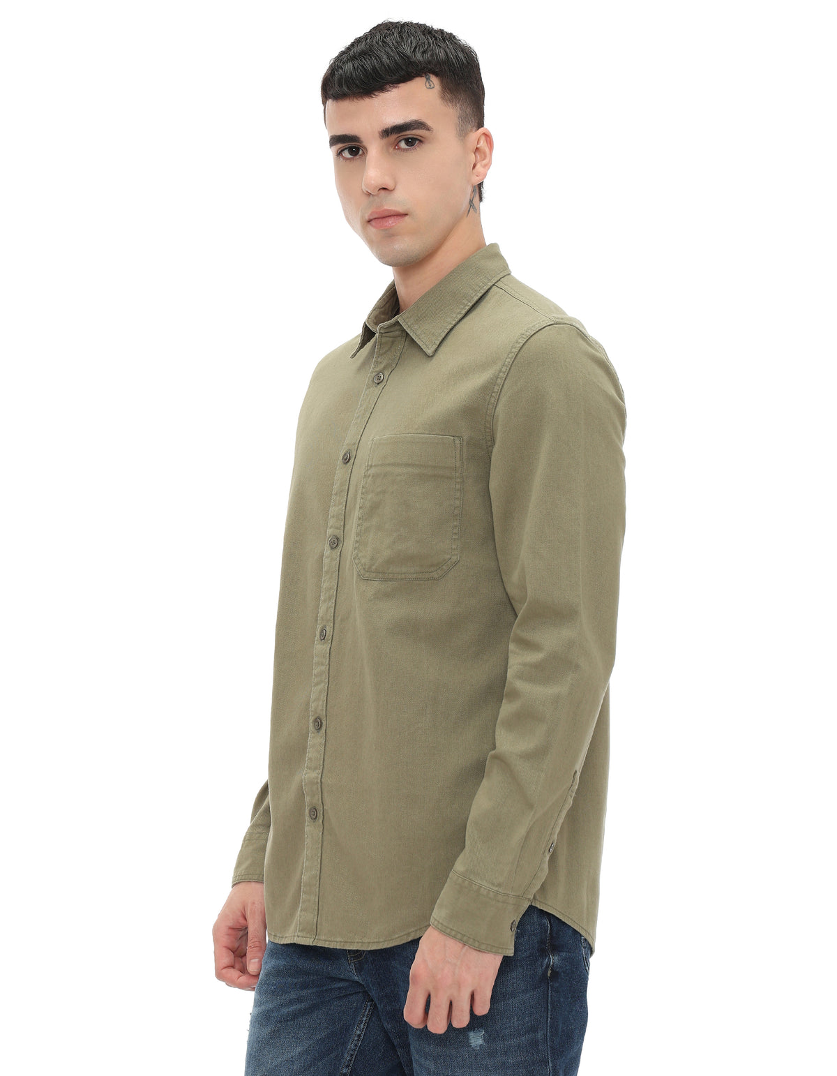 Regular Fit 100% Cotton Solid Shirts - Khaki