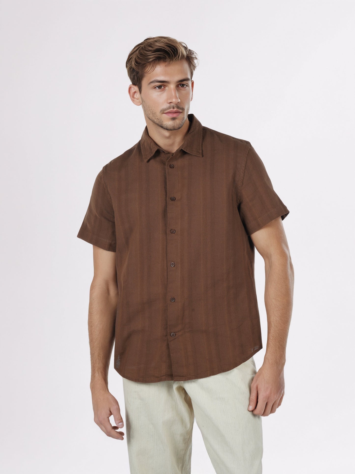 Celio* Men Brown Solid Regular Fit Cotton Shirts