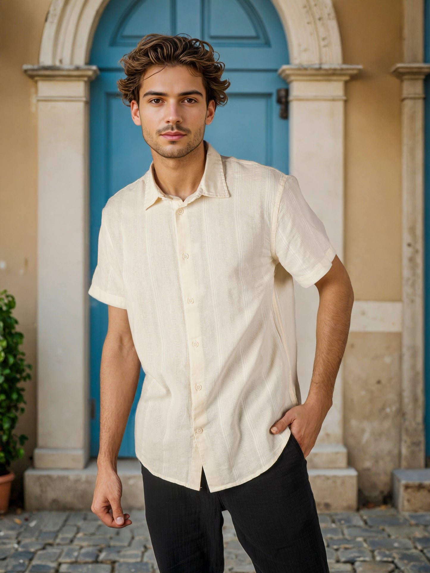 Celio* Men Beige Solid Regular Fit Cotton Shirts