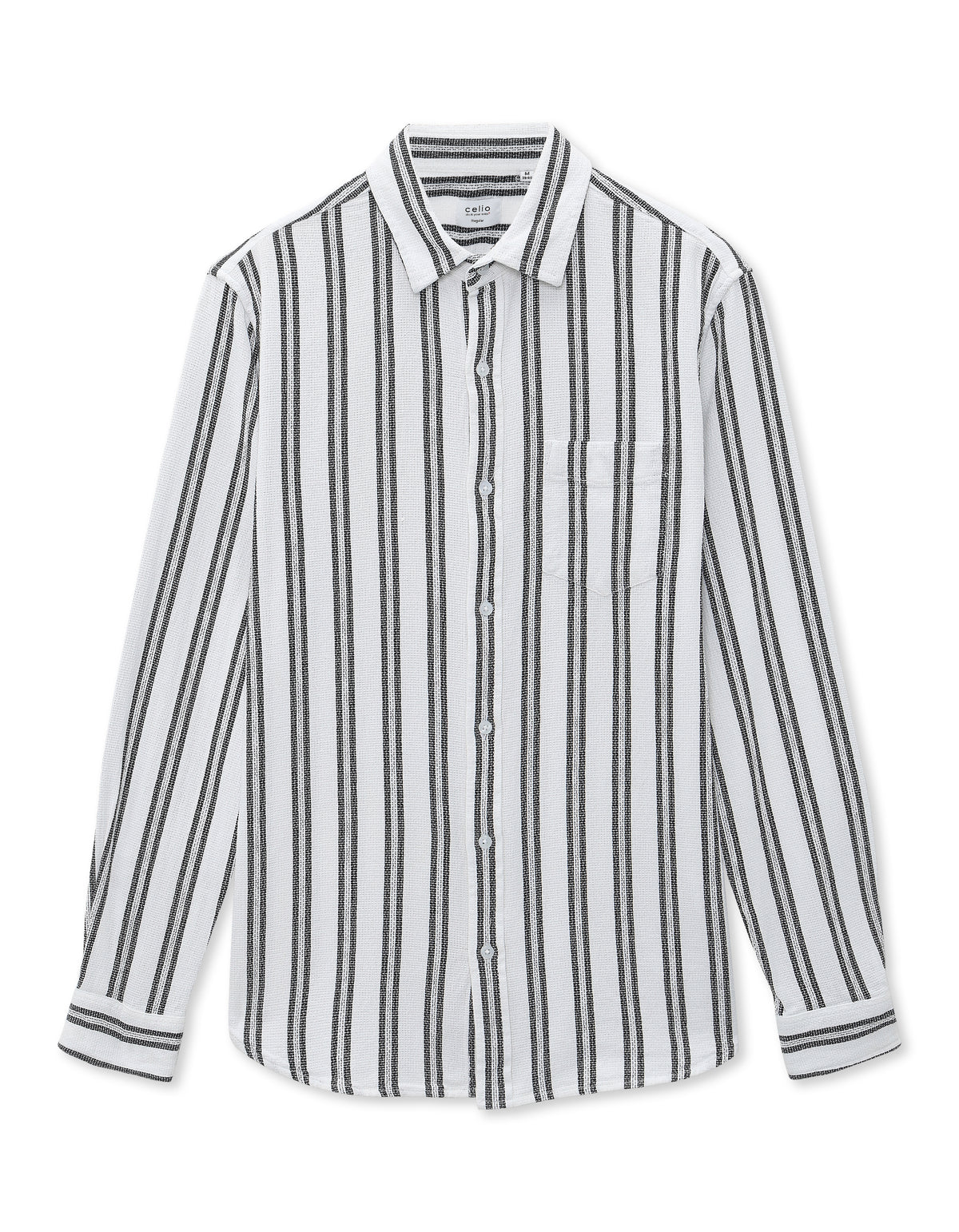 Regular Fit 100% Cotton Striped Spread Collar Shirt - White