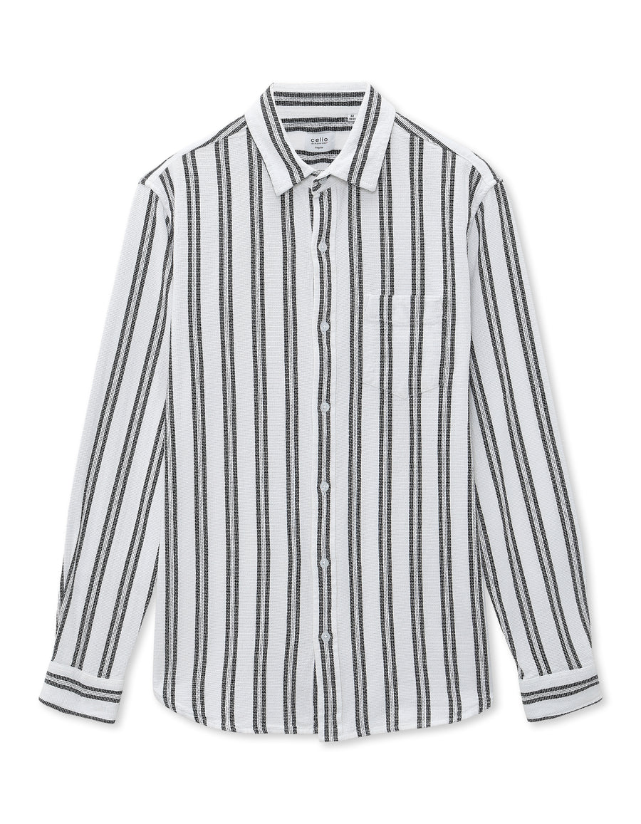 Regular Fit 100% Cotton Striped Spread Collar Shirt - White