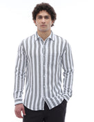 Regular Fit 100% Cotton Striped Spread Collar Shirt - White