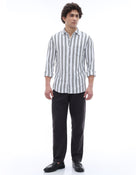 Regular Fit 100% Cotton Striped Spread Collar Shirt - White