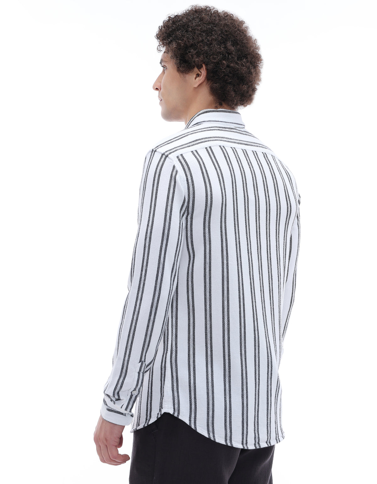 Regular Fit 100% Cotton Striped Spread Collar Shirt - White