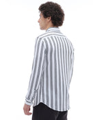 Regular Fit 100% Cotton Striped Spread Collar Shirt - White