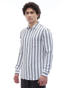 Regular Fit 100% Cotton Striped Spread Collar Shirt - White