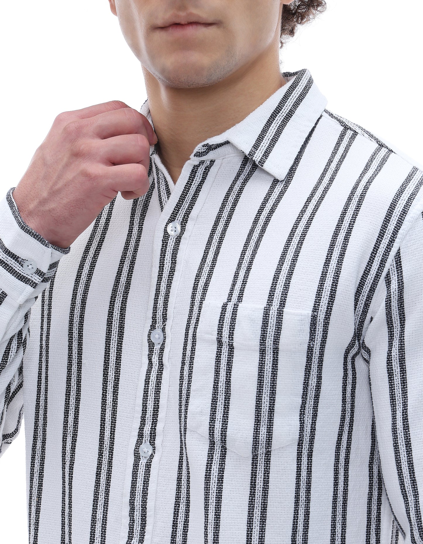 Regular Fit 100% Cotton Striped Spread Collar Shirt - White