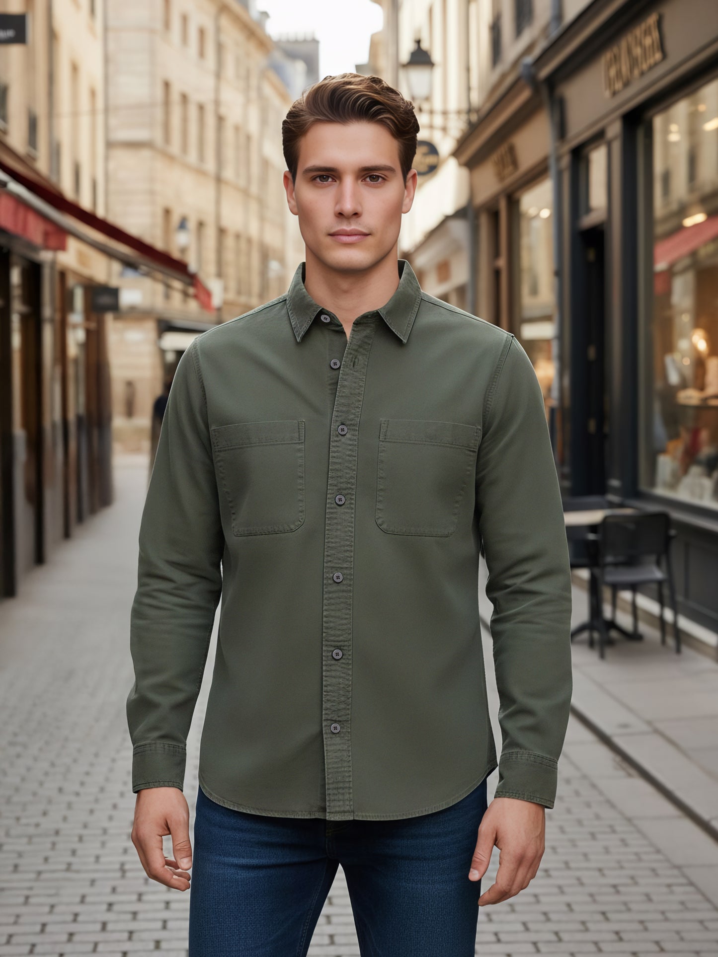 Celio* Men Olive Solid Overshirt Cotton Shirts