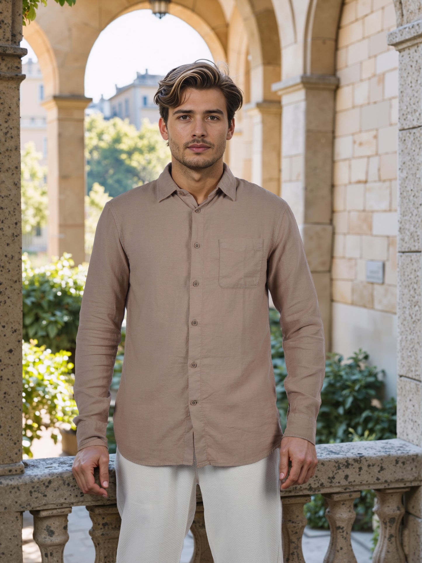 Celio* Men Beige Solid Regular Fit Cotton Shirt