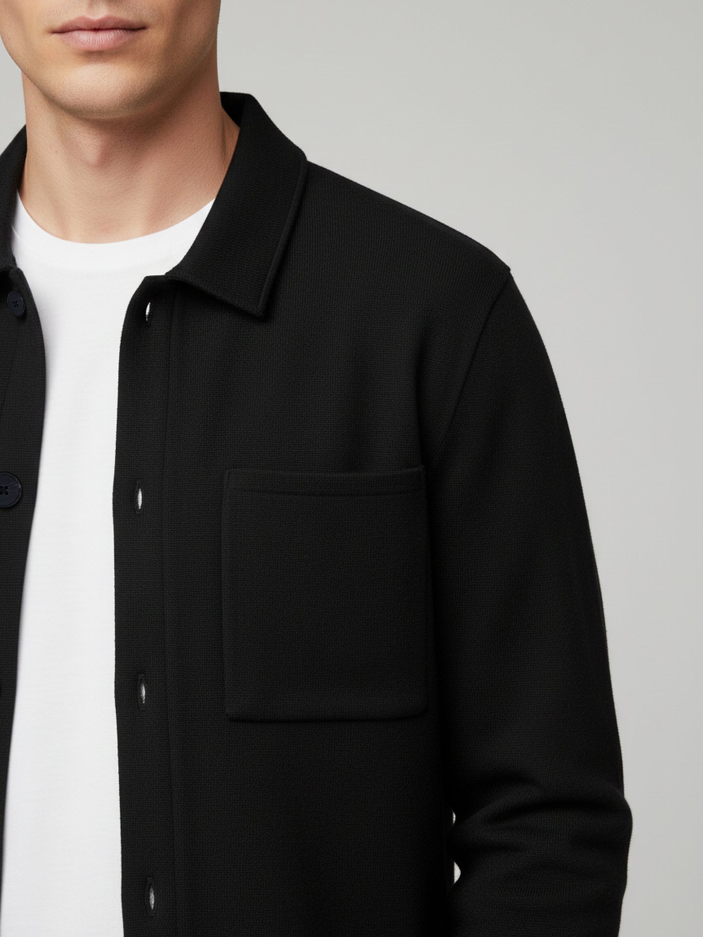 Celio* Men Black Solid Regular Fit Cotton-Blend Jackets