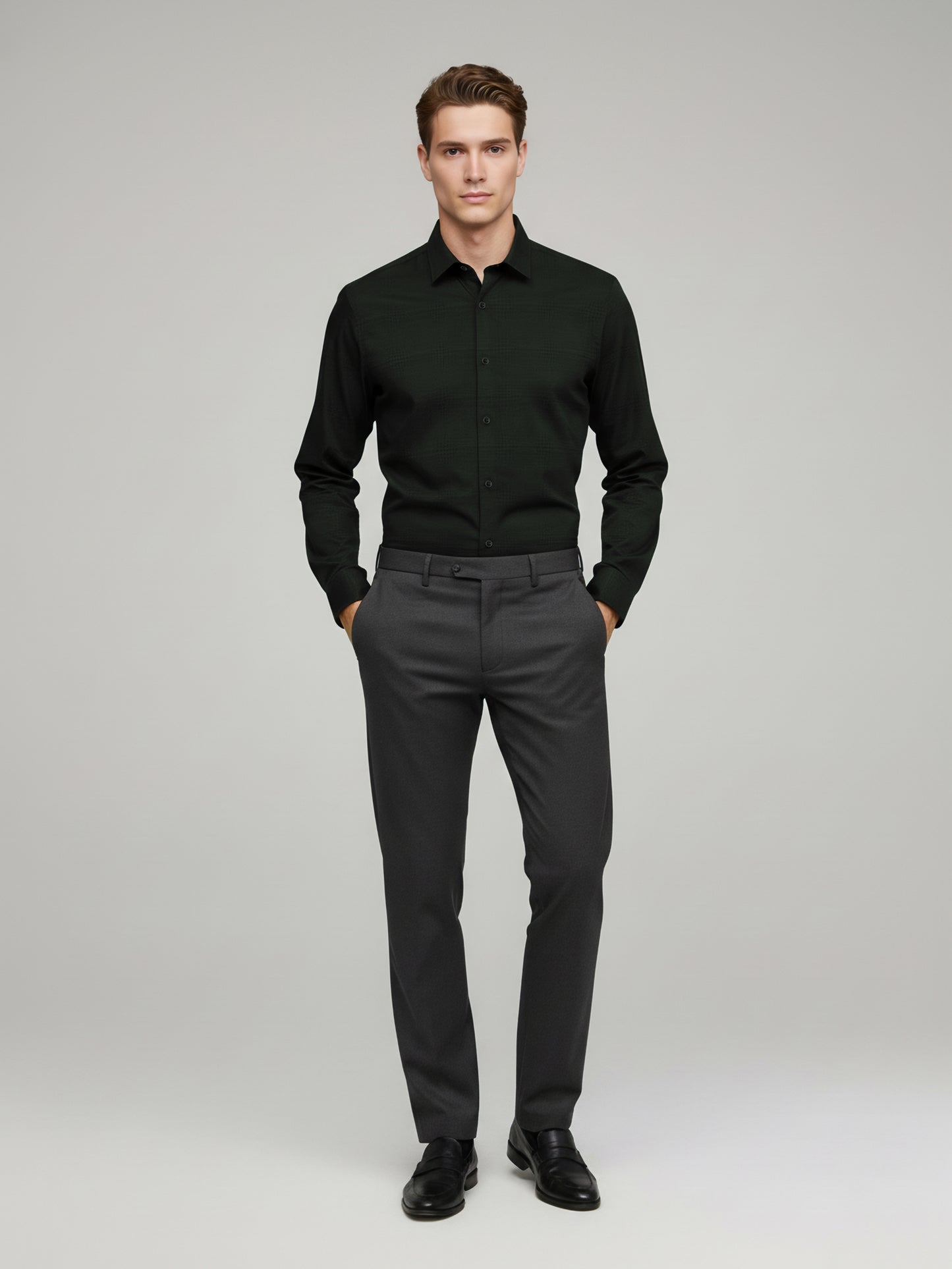 Celio* Men Olive Checked Regular Fit Cotton Shirts