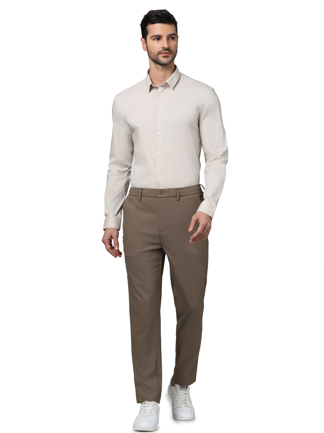 Celio* Solid Slim Fit Formal Beige Shirt